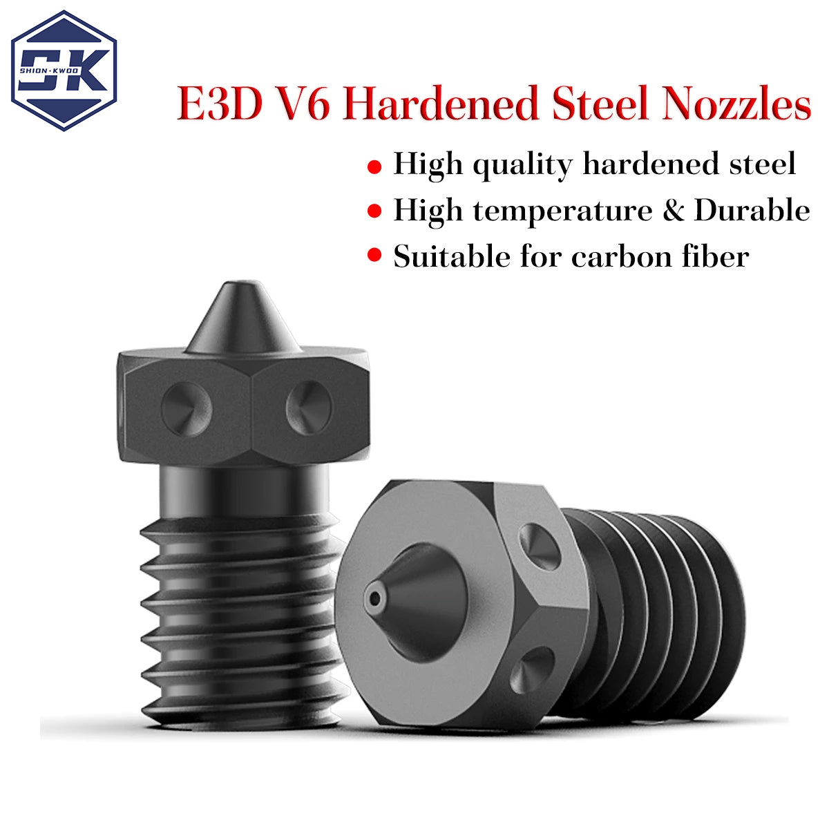 V6 Nozzle 3D Printer Parts Hardened Steel Nozzle M6 Thread  0.2/0.3/0.4/0.5/0.6mm